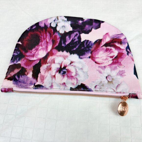 IPSY Handbags - IPSY New pink purple floral pattern zippered makeup cosmetics bag pouch clutch